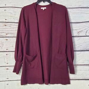 Maurices Women’s Open Front Cardigan Small Burgundy Long Sleeve Pockets Lightwei
